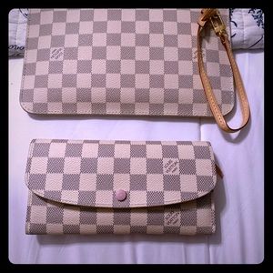 Louis Vuitton Wallet and Pouch set pink and white